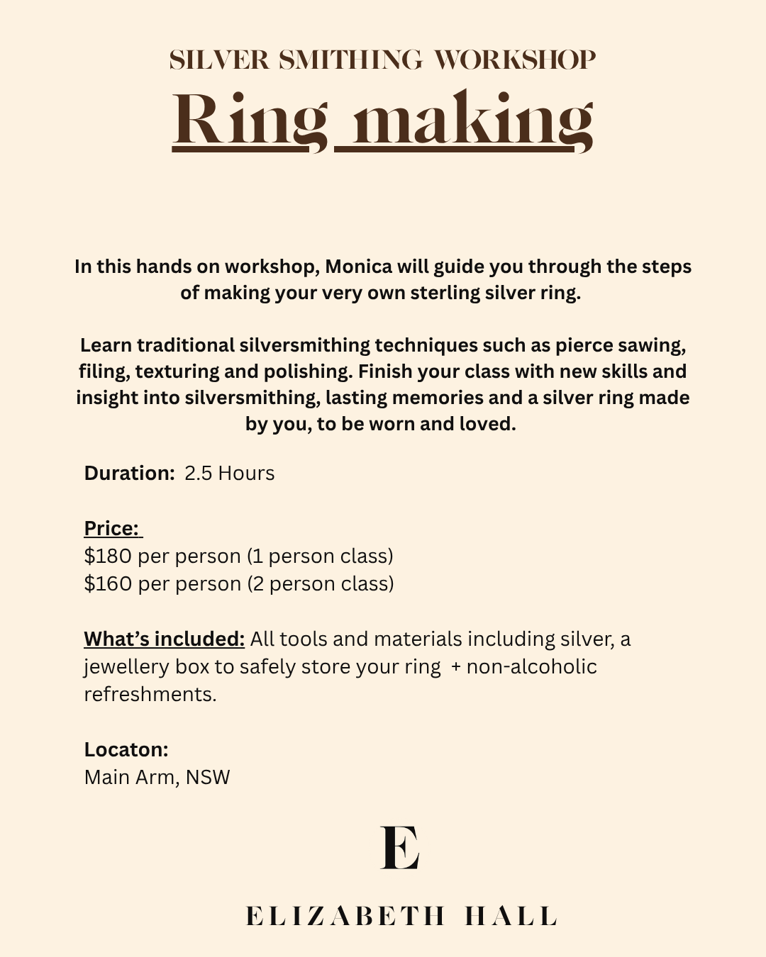 Silversmithing Workshop - Ring making Voucher for Caelan